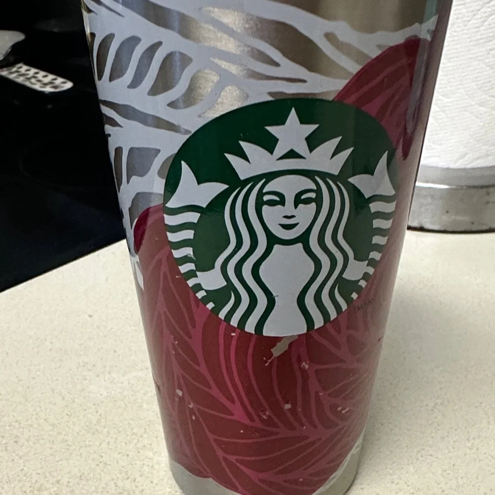 Starbucks Stainless Steel Tumbler with magenta and white floral Pattern